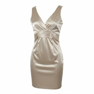 Ruby Rox Champagne Satin V-Neck Ruched Party Dress